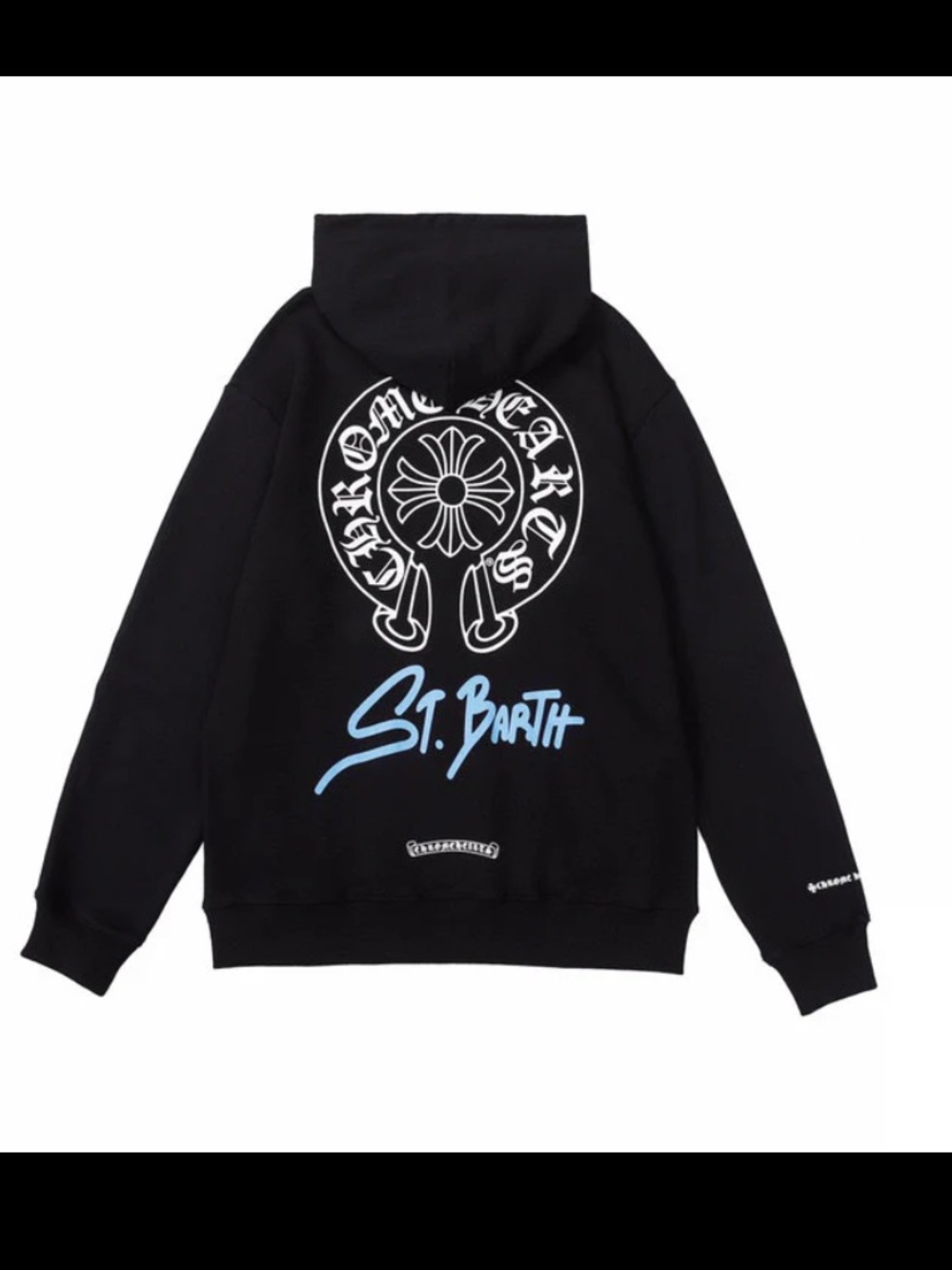 Chrome Hearts Black Hoodie with White Emblem and Light Blue Script